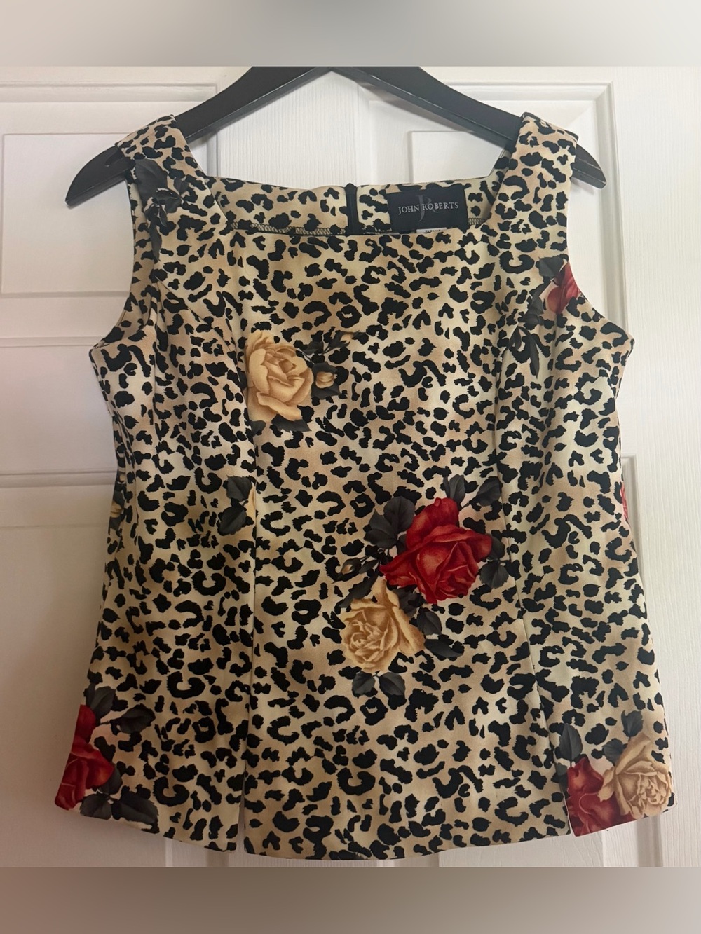 Vintage Cheetah Print and Rose Sleeveless Top Size 10